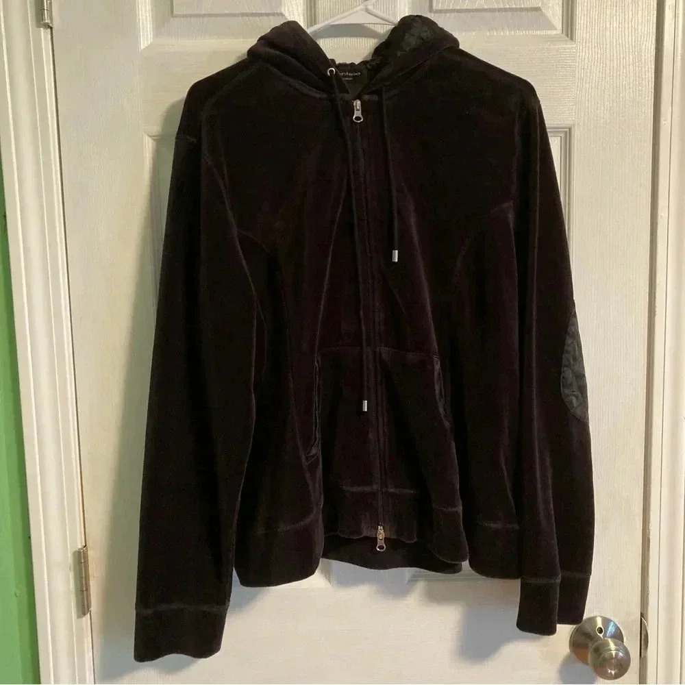 Women’s 2X velvet zip-up hoodie jacket with quilted interior and elbow pads